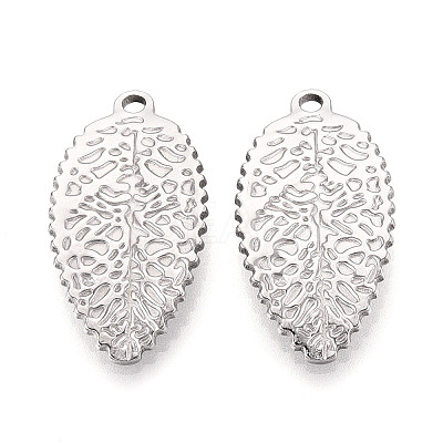 304 Stainless Steel Leaf Pendants STAS-T069-40P-1