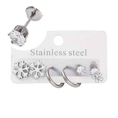 3 Pairs 3 Styles Christmas 304 Stainless Steel Hoop & Studs Earrings Set for Women EJEW-K279-12E-P-1