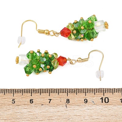 Glass Braided Beaded Christmas Tree Dangle Earrings EJEW-JE05151-02-1