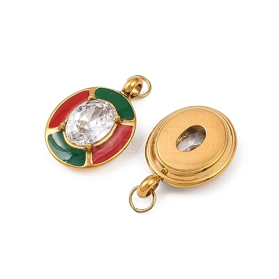 304 Stainless Steel with Clear Cubic Zirconia Enamel Pendants STAS-G364-02G-1