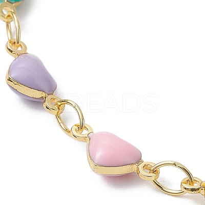 Brass Enamel Heart Link Chain Anklet AJEW-AN00552-1