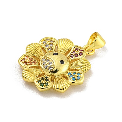 Rack Plating Brass Micro Pave Cubic Zirconia Pendants KK-C074-33G-1