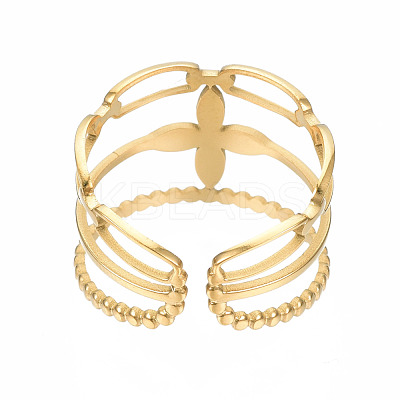 304 Stainless Steel Flower Open Cuff Ring RJEW-T023-95G-1