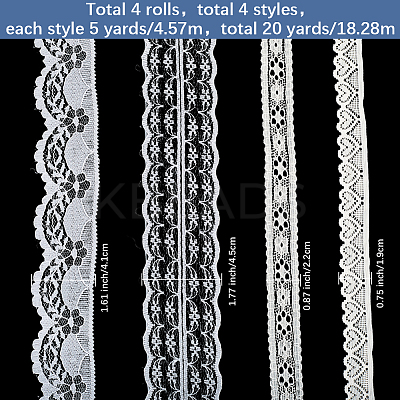 4 Styles Polyester Lace Trim OCOR-GF0005-25D-1