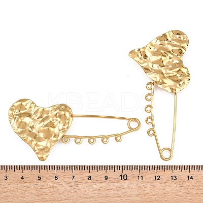 Texture Heart 304 Stainless Steel Safety Pins Brooch Findings SA-CBA098D-15A-G05-1