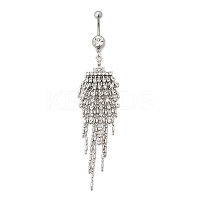 Alloy Crystal Rhinestone Dangle Curved Barbell Belly Rings AJEW-R007-04P-03-1