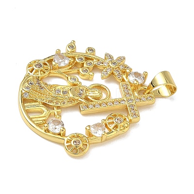 Brass Micro Pave Clear Cubic Zirconia Pendants KK-L257-21G-1