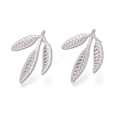 Non-Tarnish 304 Stainless Steel Leaf Stud Earrings for Women LS-EJEW-F300-11P-1