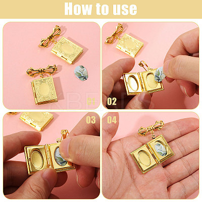 4Pcs Brass Locket Pendants Brooches JEWB-CA00011-1