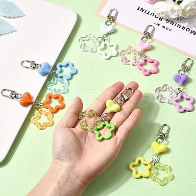 7Pcs 7 Colors Star & Heart Resin Pendant Decorations HJEW-SP0001-28-1