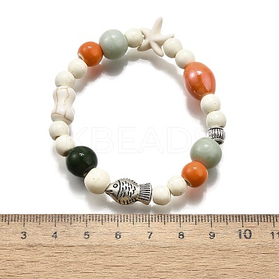 Porcelain Beads & Synthetic Howlite Beads Stretch Bracelets for Women BJEW-D307-02B-1