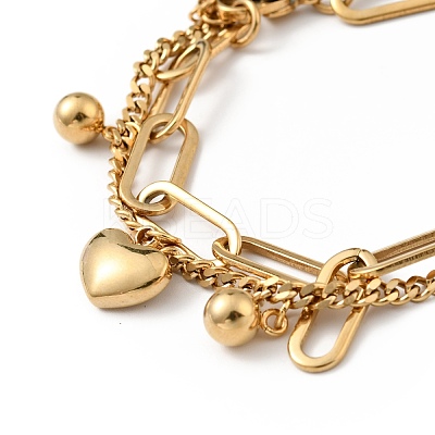Shell Heart and Round Ball Charm Multi-strand Bracelet BJEW-G639-12G-1