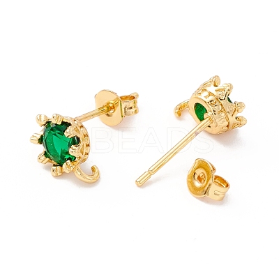 Rack Plating Brass Cubic Zirconia Stud Earrings Findings MAK-I684-11G-04-RS-1