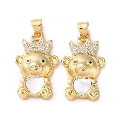 Brass Micro Pave Clear Cubic Zirconia Pendants KK-B083-40B-G-1