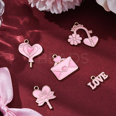 20Pcs 5 Styles Valentine's Day Theme Alloy Enamel Pendants ENAM-FP0002-15-1
