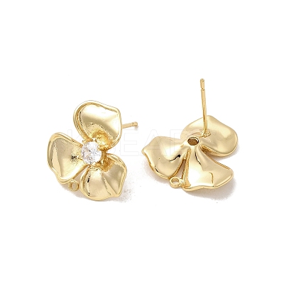Brass Pave Clear Cubic Zirconia Flower Stud Earring Findings KK-A275-01A-G-1