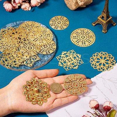 48Pcs 6 Styles Rack Plating Iron Filigree Joiners IFIN-TA0001-65-1