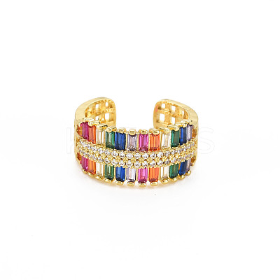 Brass Micro Pave Cubic Zirconia Cuff Rings for Women RJEW-T016-37G-01-1