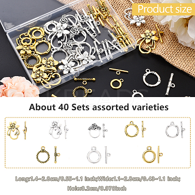 40 Sets 8 Styles Tibetan Style Alloy Toggle Clasps TIBE-YW0001-69C-1