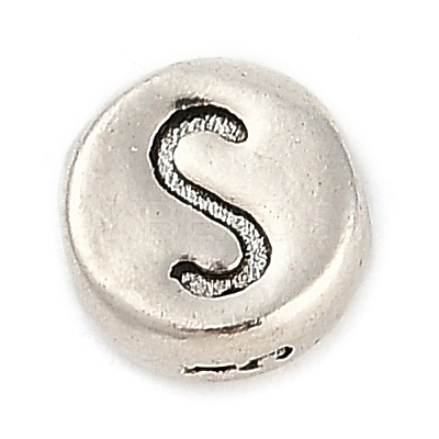 925 Sterling Silver Flat Round with Letter Beads LS-STER-G044-01AS-S-1