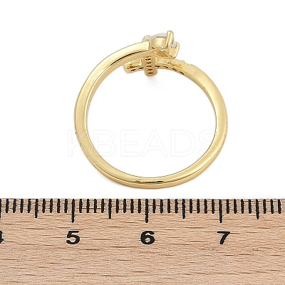 Rack Plating Cross & Heart Brass Micro Pave Cubic Zirconia Cuff Rings for Women RJEW-M028-63G-1