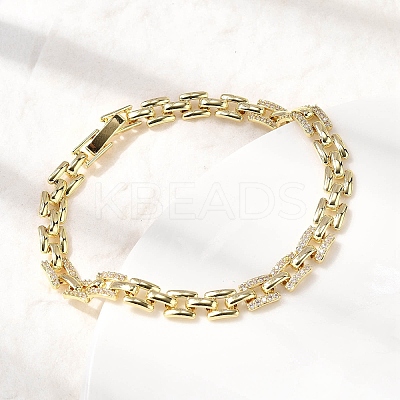 Brass Micro Pave Clear Cubic Zirconia Panther Chain Bracelets for Women BJEW-H630-04G-1