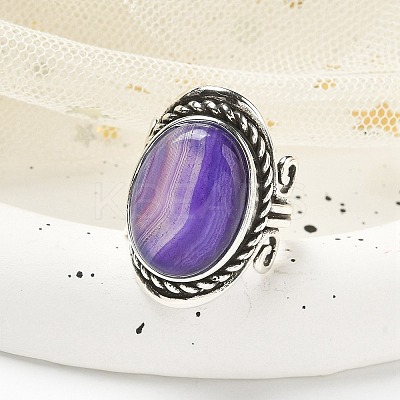 Natural Banded Agate Adjustable Rings RJEW-I108-01AS-16-1