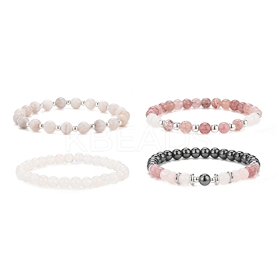 4Pcs 4 Style Natural & Synthetic Mixed Gemstone Round Beaded Stretch Bracelets Set for Women BJEW-JB09113-1