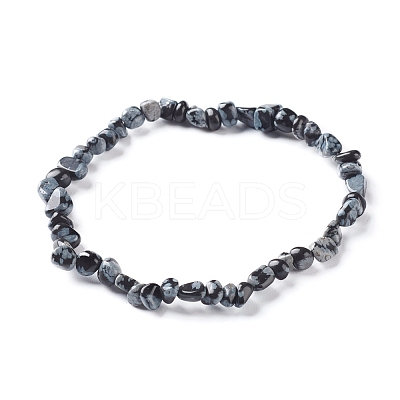 Natural Snowflake Obsidian Chip Beads Bracelet for Girl Women BJEW-JB06748-05-1