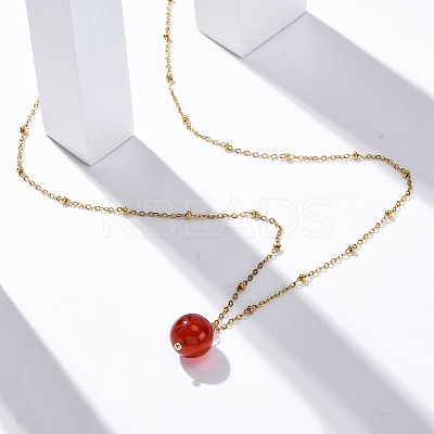 Natural Carnelian(Dyed & Heated) Round Pendant Necklaces NJEW-U026-20G-1