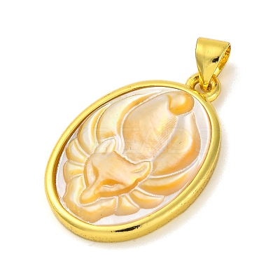 Natural Yellow Shell Carved Nine Tailed Fox Pendants KK-D537-08G-01-1