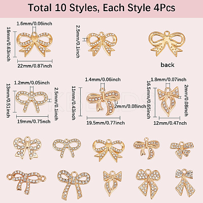 40Pcs 10 Styles Zinc Alloy Crystal Rhinestone Pendants FIND-SC0013-87-1