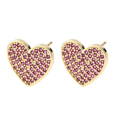 Heart Brass Micro Pave Cubic Zirconia Stud Earrings EJEW-H178-01G-1
