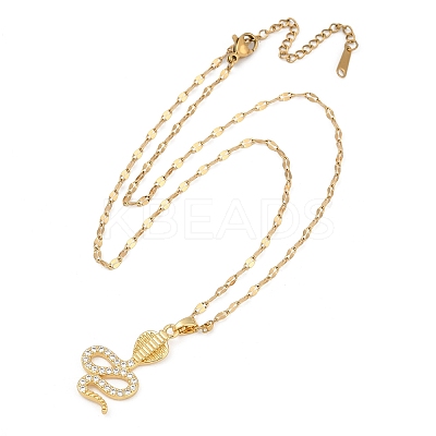 Brass Pave Full Cubic Zirconia Snake Pendant Necklaces NJEW-D309-02G-A-1