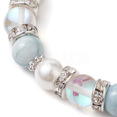 8mm Round Synthetic Moonstone & Shell Pearl Beaded Stretch Bracelets BJEW-TA00512-1