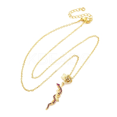 Brass Micro Pave Camellia Cubic Zirconia Flower Snake Pendant Necklaces LS-NJEW-S438-02D-G-1
