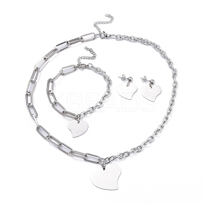 Non-Tarnish 304 Stainless Steel Paperclip Chains & Cable Chain Jewelry Sets SJEW-K153-14P-1