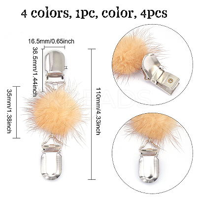 4Pcs 4 Colors Faux Mink Fur Covered Round Beads Sweater Collar Clips JEWB-CA0001-24-1