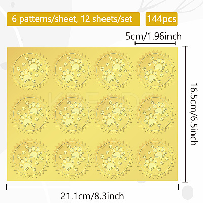 12 Sheets Self Adhesive Gold Foil Embossed Stickers DIY-WH0451-037-1