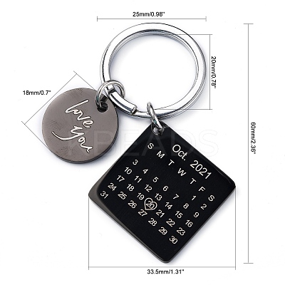 Engraved Calendar Date Stainless Steel Keychain KEYC-A028-EB&P-1