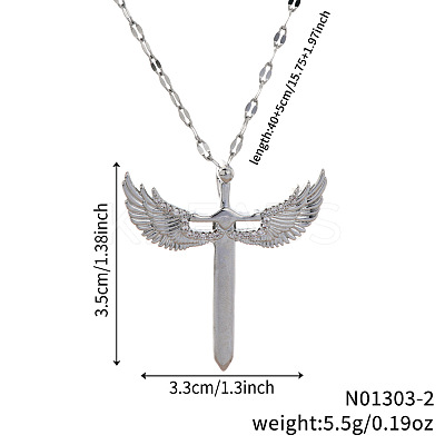 Brass Clear Cubic Zirconia 3D Cute Wing Sword Pendant Necklaces for Daily Wear GF5627-2-1