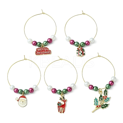 Christmas Theme Plastic Beaded 316 Surgical Stainless Steel Wine Glass Charms AJEW-JO00192-1