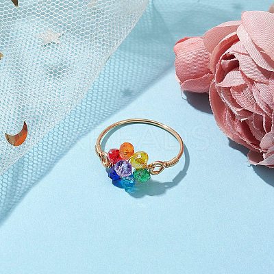 Flower Glass Finger Rings RJEW-JR00713-01-1