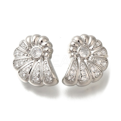 Rack Plating Shell Shape Brass Micro Pave Clear Cubic Zirconia Stud Earrings EJEW-H143-27P-1