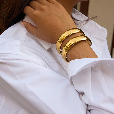 European Style 304 Stainless Steel Double Layers Open Cuff Bangles for Women EH8153-1