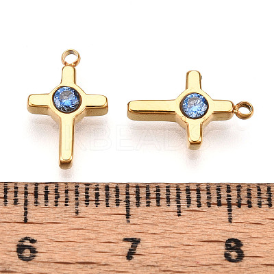Ion Plating(IP) 304 Stainless Steel Micro Pave Cubic Zirconia Charms STAS-N110-01F-G-1