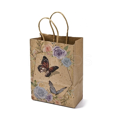 Flower Butterfly Pattern Kraft Paper Bags LS-CARB-F012-03B-1