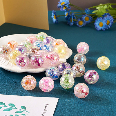 30Pcs 10 Colors Transparent Crackle Acrylic Beads MACR-TA0001-37-1