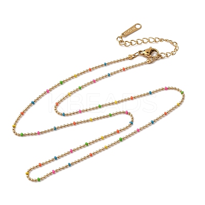 304 Stainless Steel Colorful Enamel Ball Chain Necklaces for Women LS-NJEW-K255-44G-1