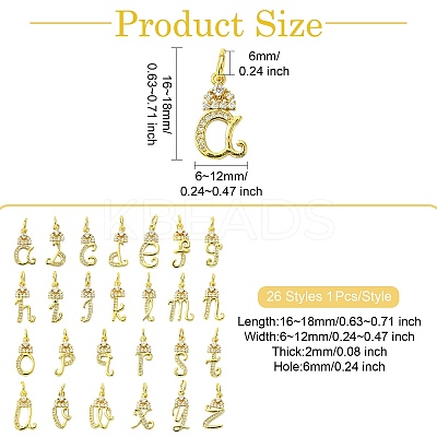 26Pcs 26 Styles Brass Micro Pave Cubic Zirconia Pendants KK-CJ0002-50-1